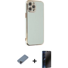 Cepte Toptan iPhone 12 Pro Max Yankı Serisi - Siyah 3D Antistatik Hayalet Cam Ekran Koruyucu + Siyah Metal Kamera Lens Koruma Cam