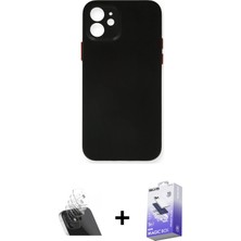 Cepte Toptan iPhone 12 Yadigar Yansıma Serisi - Siyah Bilvis 5in1 5d Magic Hayalet Cam Ekran Koruyucu + Şeffaf Kamera Lens Koruma Cam