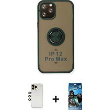 iPhone 12 Pro Max Yörünge Çizgi - Siyah 34D Izgaralı Cam + Gold Shine Kamera Lens