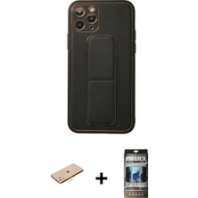 Cepte Toptan iPhone 11 Pro Akış Doku - Siyah 34D Hayalet Izgaralı Cam + Sarı Renkli Kamera Lens Koruma Cam