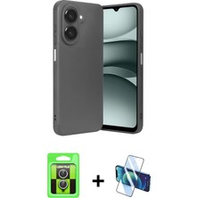 BUTİMAR'S Galaxy A07 4g Eksen Form Prime - Siyah 3D Antistatik Cam Ekran Koruyucu + Gümüş Raze Metal Kamera Lens