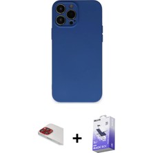 Cepte Toptan iPhone 13 Pro Max Ahenk Serisi - Siyah Bilvis 5in1 5d Magic Hayalet Cam Ekran Koruyucu + Kırmızı Pers Alüminyum Kamera Lens