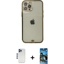 iPhone 12 Pro Max Eksen Minimal Koleksiyonu - Siyah 34D Izgaralı Cam + Lacivert Shine Kamera Lens