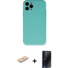 Cepte Toptan iPhone 11 Pro Ahenk Serisi - Siyah 3D Antistatik Hayalet Cam Ekran Koruyucu + Mavi Renkli Kamera Lens Koruma Cam