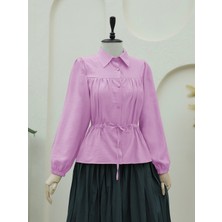 Modamorfo Tünel Bağcıklı Düğmeli Gömlek Bluz -Pembe