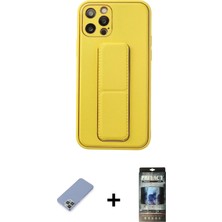 Cepte Toptan iPhone 12 Pro Akış Doku - Siyah 34D Hayalet Izgaralı Cam + Koyu Yeşil Metal Kamera Lens Koruma Cam