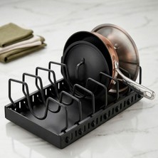 ALMITAL Panoku Teleskopik Raylı 6 Bölmeli Siyah Tava Tencere ve Kapak Düzenleyici Organizer