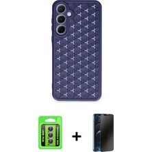 Cepte Toptan Galaxy A15 4g Zirve Form - Siyah 3D Antistatik Hayalet Cam Ekran Koruyucu + Gümüş Raze Metal Kamera Lens