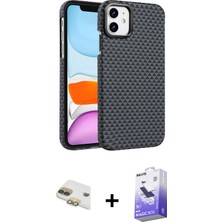 iPhone 11 Doruk Serisi - Siyah Bilvis 5in1 5d Magic Hayalet Cam Ekran Koruyucu + Gold Pers Alüminyum Kamera Lens