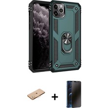 Cepte Toptan iPhone 11 Pro Ahenk Klasik Koleksiyonu - Siyah 3D Antistatik Hayalet Cam Ekran Koruyucu + Turuncu Renkli Kamera Lens Koruma Cam