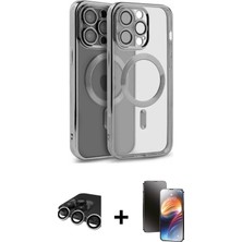 Cepte Toptan iPhone 15 Pro Nova Işık Özel Seri - Siyah 3D Antistatik Mat Seramik Nano Ekran Koruyucu + Gümüş Raze Metal Kamera Lens