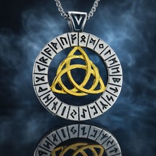 Paslanmaz Çelik Viking Rün Kolye Triquetra Sembol Altın Renk Detaylı Norse Mitoloji Viking Kolye
