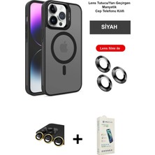 iPhone 14 Pro Akış Form - Şeffaf Pasifik Cam Ekran Koruyucu + Gold Raze Metal Kamera Lens