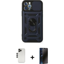 Cepte Toptan iPhone 12 Pro Ahenk Klasik - Siyah 3D Antistatik Hayalet Cam Ekran Koruyucu + Siyah Shine Kamera Lens