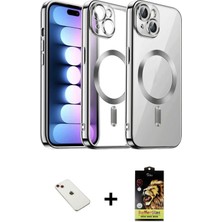 Cepte Toptan iPhone 14 Nova Işık Özel Seri - Siyah Buffer Cam Ekran Koruyucu + Kırmızı Diamond Kamera Lens