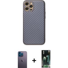 Cepte Toptan iPhone 12 Pro Ahenk Işık - Siyah 360 Mat Full Body Arka Koruyucu + Mavi Neon Fosforlu Kamera Lens