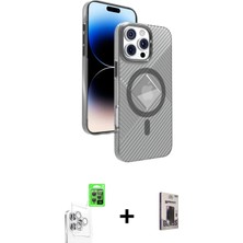 Cepte Toptan iPhone 16 Pro Nova Modern Prime - Siyah Bilvis Hayalet Cam Ekran Koruyucu + Beyaz Raze Metal Kamera Lens