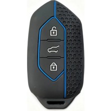 Gma Keys Togg T10X T10F 3 Tuşlu Smart Petek Desenli Koruma Anahtar Kılıfı Mavi Siyah Renk