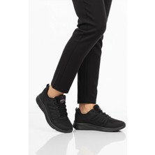 Walkway Siyah Fileli Hafif Bağcıklı Unisex Spor Ayakkabı 2029 G