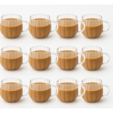 Mis Kitchen 12’li Şeffaf Cam Kahve Bardağı Seti – Oluklu Desenli, Isıya Dayanıklı, Modern Sunum Bardakları