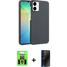 Cepte Toptan Galaxy A07 4g Doruk Serisi - Siyah 3D Antistatik Hayalet Cam Ekran Koruyucu + Gümüş Raze Metal Kamera Lens