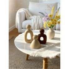 Nura Co 3'lü Anne Baba Çocuk Soyut Aile Heykeli Set Dekoratif Biblo Minimalist Boho Ev Dekor Hediyelik