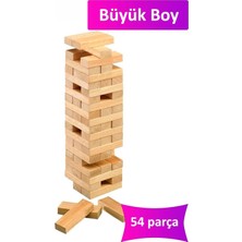 Büyük Boy Doğal Ahşap Denge Oyunu Kule Oyunu 54 Parça Ahşap Yapı Blokları Cenga