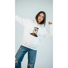 Hoxie Kadın Rahat Kesim Pamuklu Yumuşak Dokulu Içi Polarlı Basic Desenli Ekru Kapüşonlu Sweatshirt