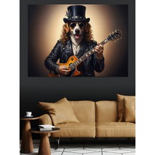 Artmeg Gitar Çalan Şapkalı Karizmatik Köpek Dekoratif Kanvas - Mdf Ahşap Tablo