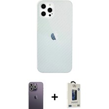 Cepte Toptan iPhone 12 Pro Max Nova Çizgi - Siyah Bilvis Hayalet Cam Ekran Koruyucu + Beyaz Neon Fosforlu Kamera Lens