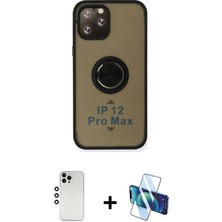 Cepte Toptan iPhone 12 Pro Yörünge Çizgi - Siyah 3D Antistatik Seramik Nano Ekran Koruyucu + Gümüş Shine Kamera Lens