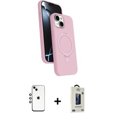 iPhone 14 Iz Işık Koleksiyonu - Siyah Bilvis Hayalet Cam Ekran Koruyucu + Gökkuşağı Shine Kamera Lens