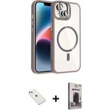 Cepte Toptan iPhone 14 Yadigar Asil Koleksiyonu - Siyah Bilvis Hayalet Cam Ekran Koruyucu + Pembe Diamond Kamera Lens