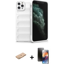 Cepte Toptan iPhone 11 Pro Atlas Koleksiyonu - Siyah 3D Antistatik Mat Seramik Nano Ekran Koruyucu + Turuncu Renkli Kamera Lens Koruma Cam