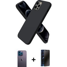 Cepte Toptan iPhone 12 Pro Kozmos Yansıma Özel Seri - Siyah 3D Antistatik Hayalet Cam Ekran Koruyucu + Mavi Neon Fosforlu Kamera Lens