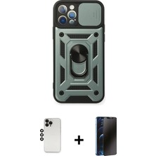Cepte Toptan iPhone 12 Pro Ahenk Klasik - Siyah 3D Antistatik Hayalet Cam Ekran Koruyucu + Siyah Shine Kamera Lens