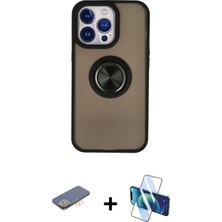 Cepte Toptan iPhone 13 Pro Max Yörünge Çizgi - Siyah 3D Antistatik Cam Ekran Koruyucu + Sarı Renkli Kamera Lens Koruma Cam