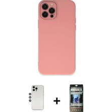 BUTİMAR'S iPhone 12 Pro Çekirdek Modern Serisi - Siyah 34D Hayalet Izgaralı Cam + Gümüş Shine Kamera Lens