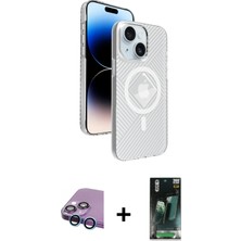 iPhone 15 Nova Modern Prime - Şeffaf 360 Full Body Arka Koruyucu + Mavi Raze Metal Kamera Lens