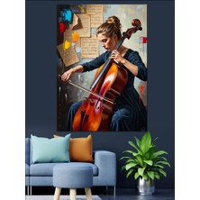Karizma Tablo Çello Çalan Şık Genç Kadın Dekoratif Kanvas - Mdf Ahşap Tablo
