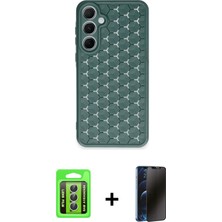 Cepte Toptan Galaxy A15 4g Zirve Form - Siyah 3D Antistatik Hayalet Cam Ekran Koruyucu + Gümüş Raze Metal Kamera Lens