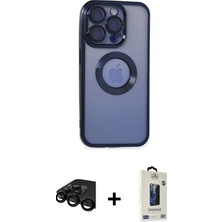 Cepte Toptan iPhone 15 Pro Max Pusula Form - Siyah Bilvis Hayalet Cam Ekran Koruyucu + Siyah Raze Metal Kamera Lens