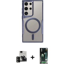 Cepte Toptan Galaxy S23 Ultra Yadigar Klasik Özel Seri - Şeffaf 360 Full Body Arka Koruyucu + Siyah Pvd Metal Kamera Lens