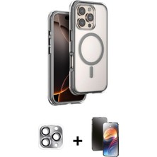 iPhone 16 Pro Max Zirve Klasik Prime - Siyah 3D Antistatik Mat Seramik Nano Ekran Koruyucu + Gri Pers Alüminyum Kamera Lens