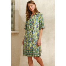 Anıl Kısa Yarım Kol Gömlek Yaka Kadın Viskon Çiçek Desenli Yazlık Elbise