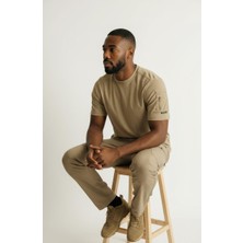 Attack Erkek Basic Tişört Haki Renk %100 Pamuk Bisiklet Yaka Günlük Rahat Slim Fit