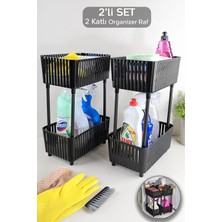 Meleni Home 2'li 2 Katlı Tezgah Altı Organizer Raf - Banyo Deterjan Rafı Mutfak Evye Altı Düzenleyici Siyah