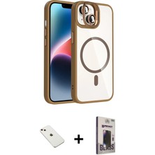 Cepte Toptan iPhone 14 Yadigar Asil Koleksiyonu - Siyah Bilvis Hayalet Cam Ekran Koruyucu + Pembe Diamond Kamera Lens