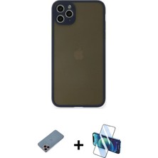Cepte Toptan iPhone 11 Pro Max Ahenk Çizgi Serisi - Siyah 3D Antistatik Seramik Nano Ekran Koruyucu + Pembe Shine Kamera Lens Koruma Cam