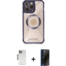 Cepte Toptan iPhone 12 Pro Kutup Modern - Siyah 3D Antistatik Hayalet Cam Ekran Koruyucu + Gümüş Shine Kamera Lens